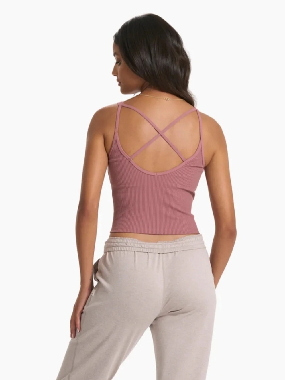 Vuori Ribbed Studio Cropped Tank Top - Marsala Pink - Picture 2 of 3
